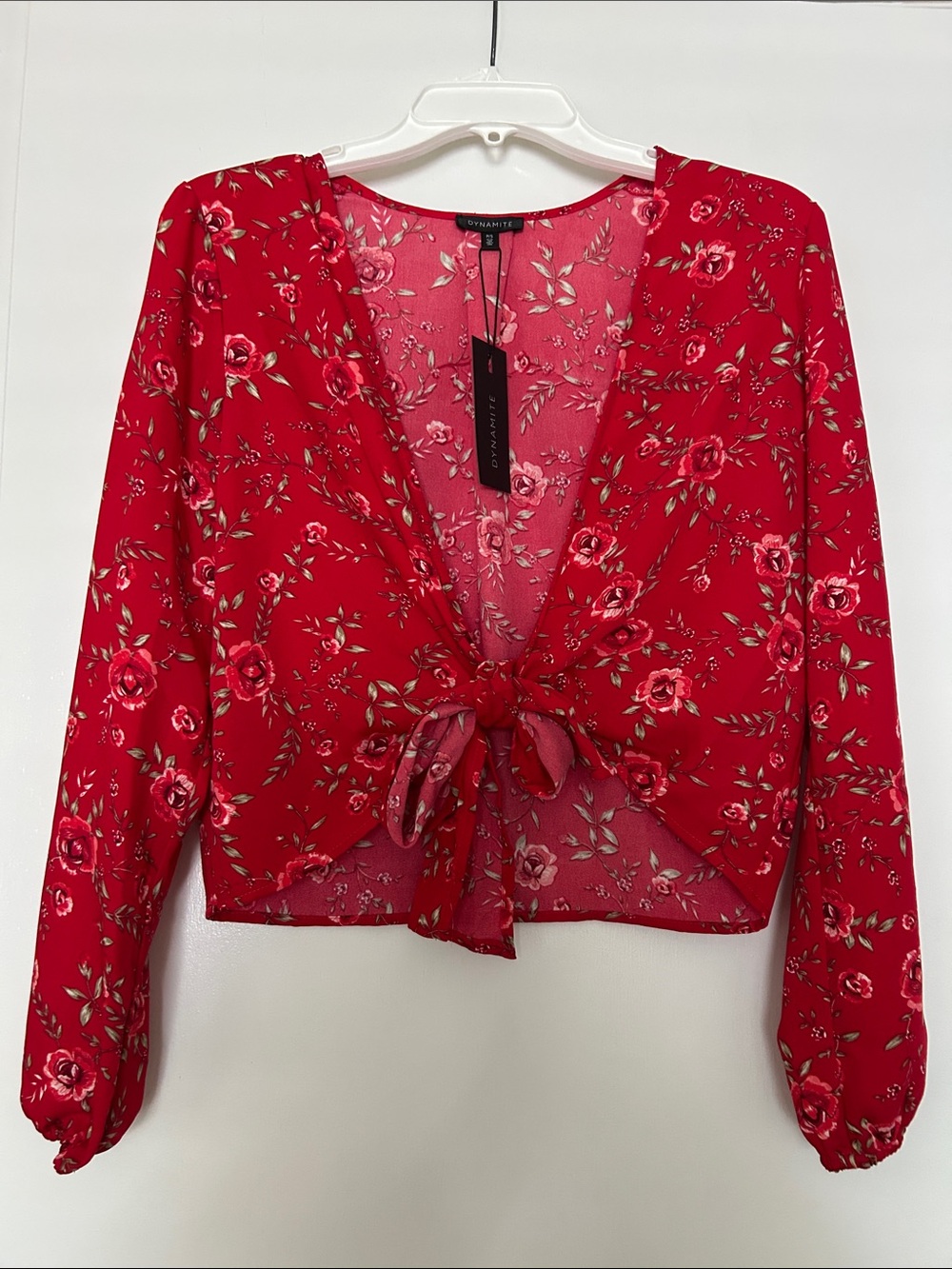 Dynamite Red Floral Tie-Front Blouse